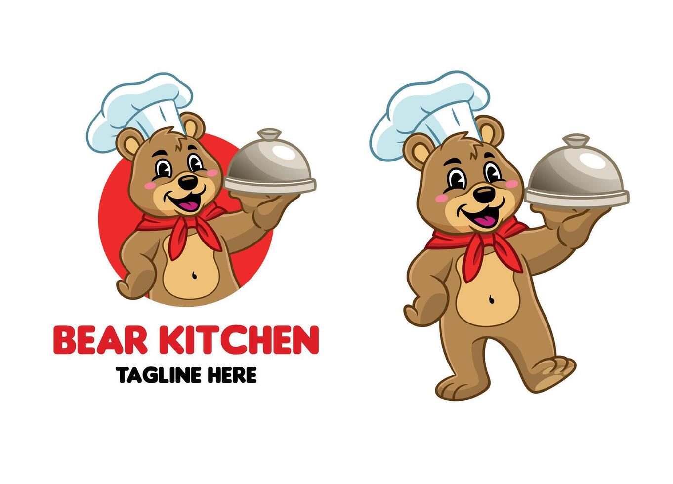 Bear Chef Serving Food Mascot Character vector