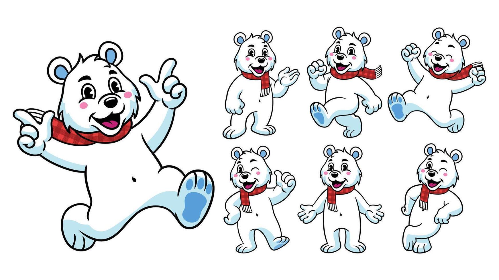 Cartoon Character Set of Happy Polar Bear vector
