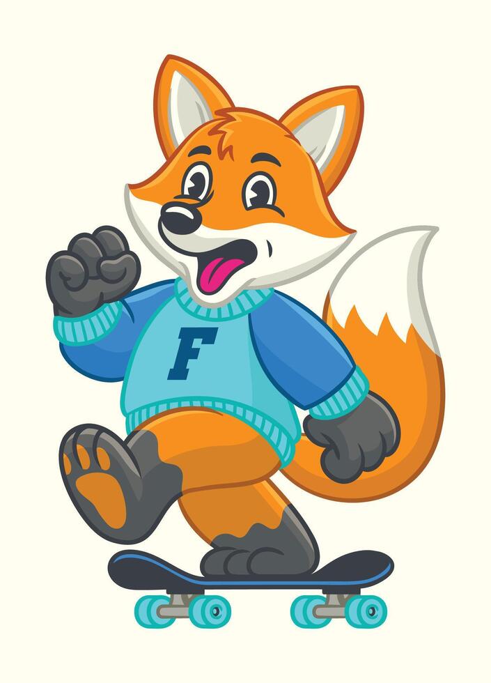 Cartoon Mascot Character Fox Skater Logo vector