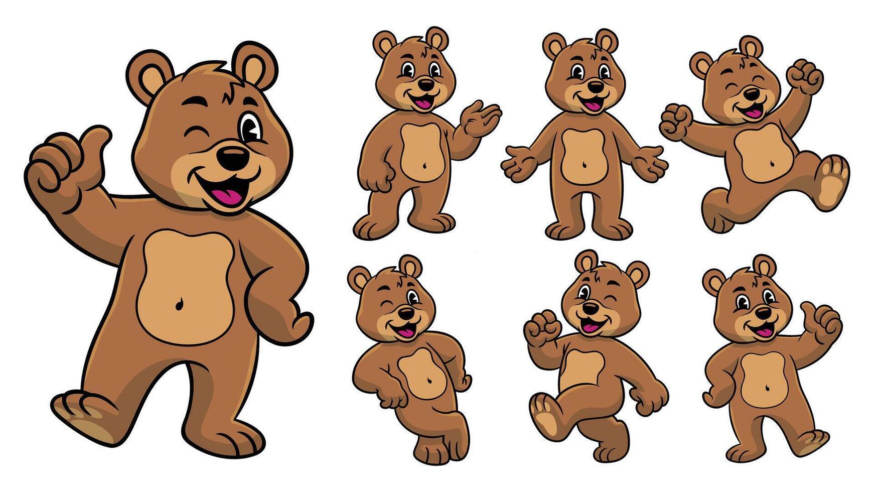Cartoon Character Set of Happy Bear vector