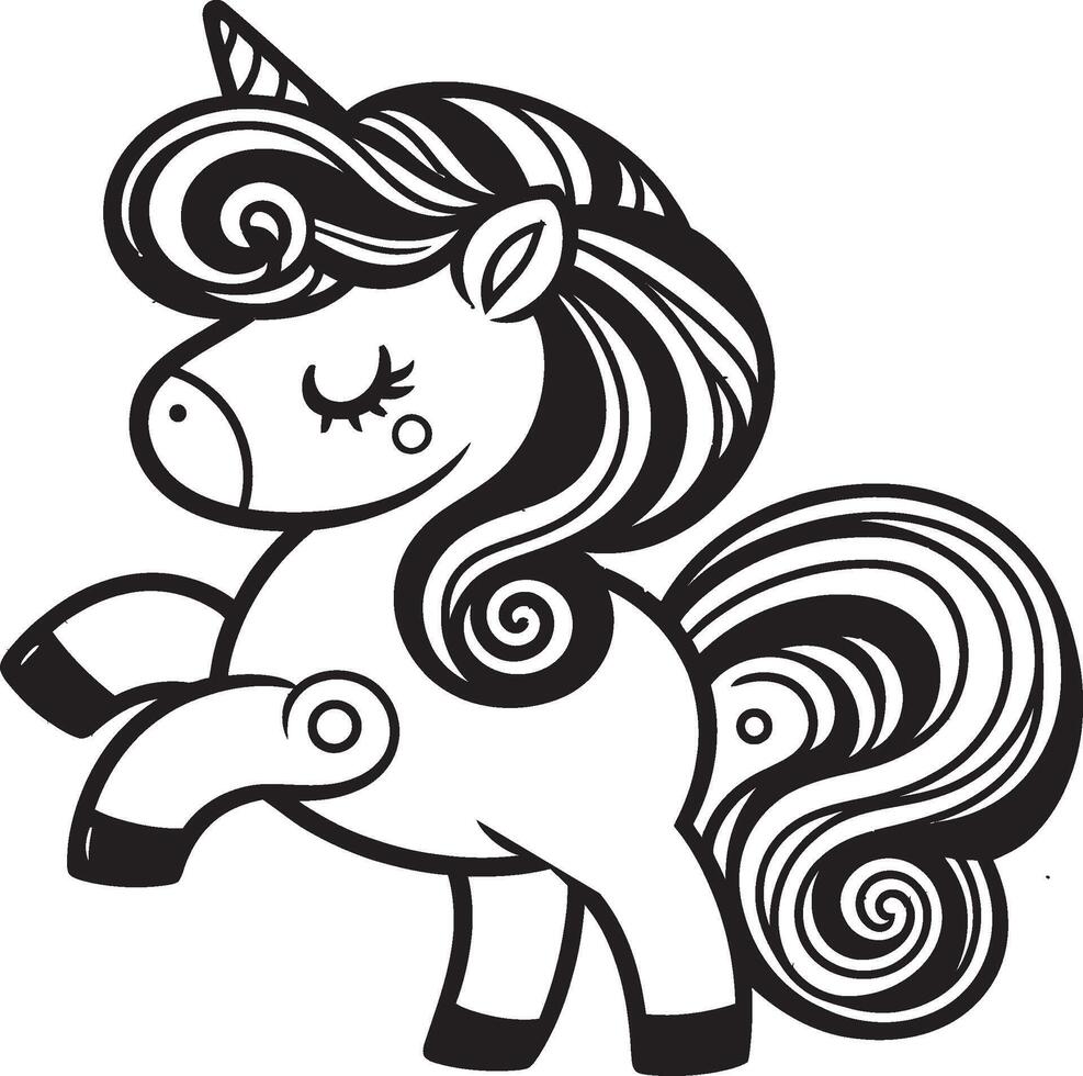 A unicorn with long hair and a long tail is standing vector