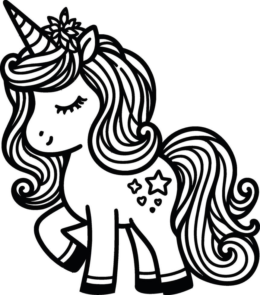 A unicorn coloring page with a star on its head vector
