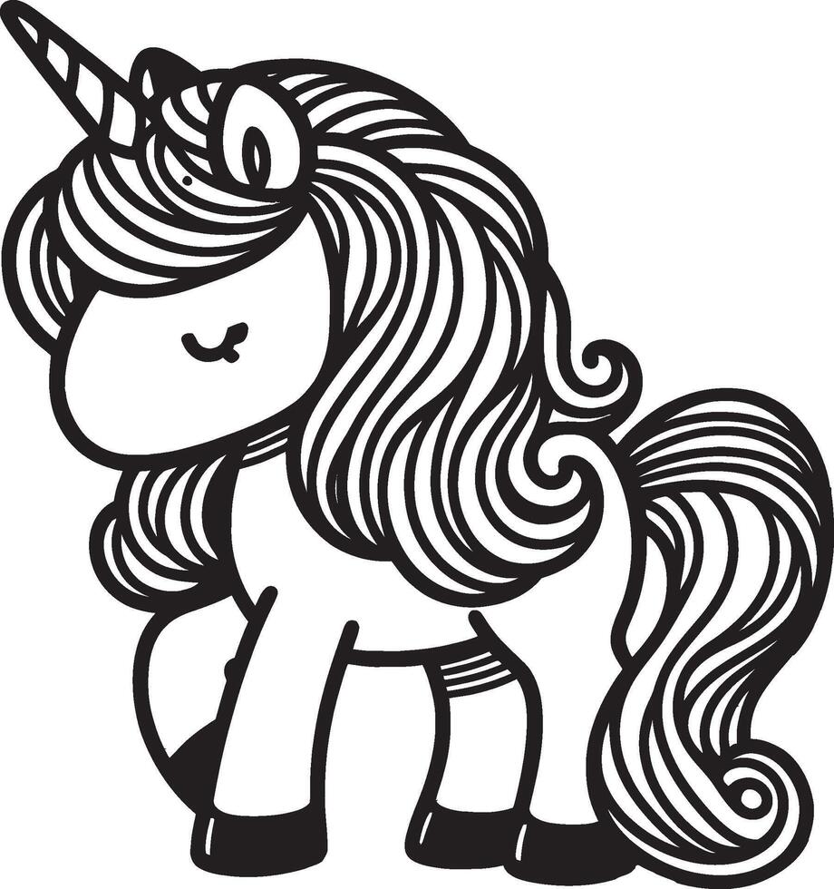 A unicorn with long hair is standing in a line vector