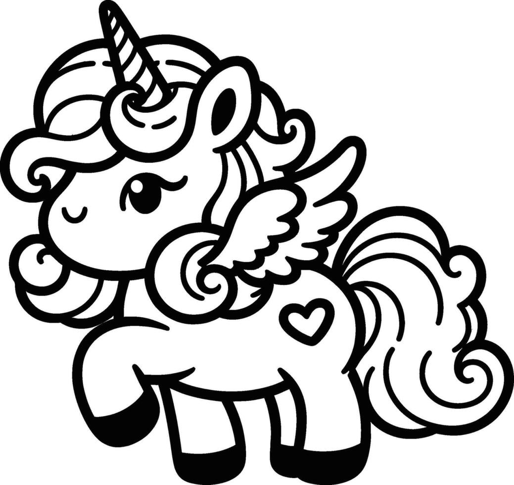 A cute unicorn coloring page vector