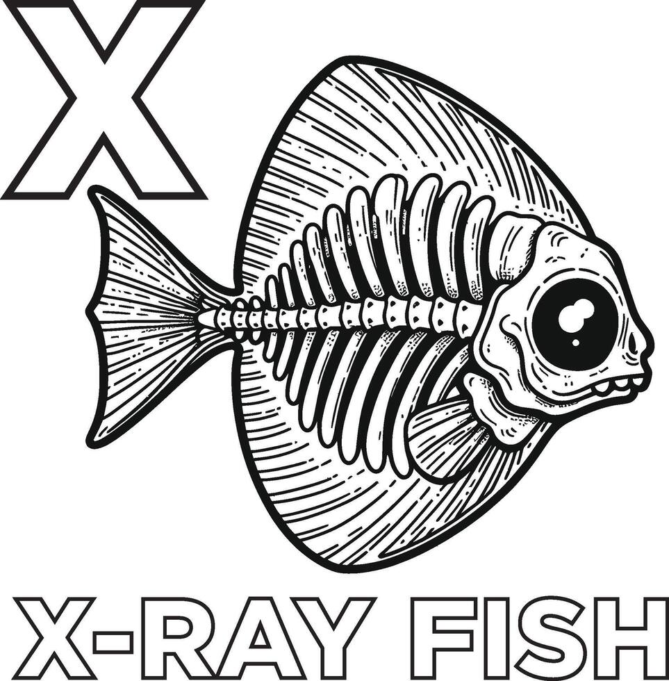 X-ray fish coloring page vector