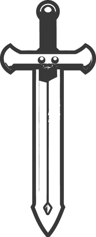 A black and white illustration of a sword vector