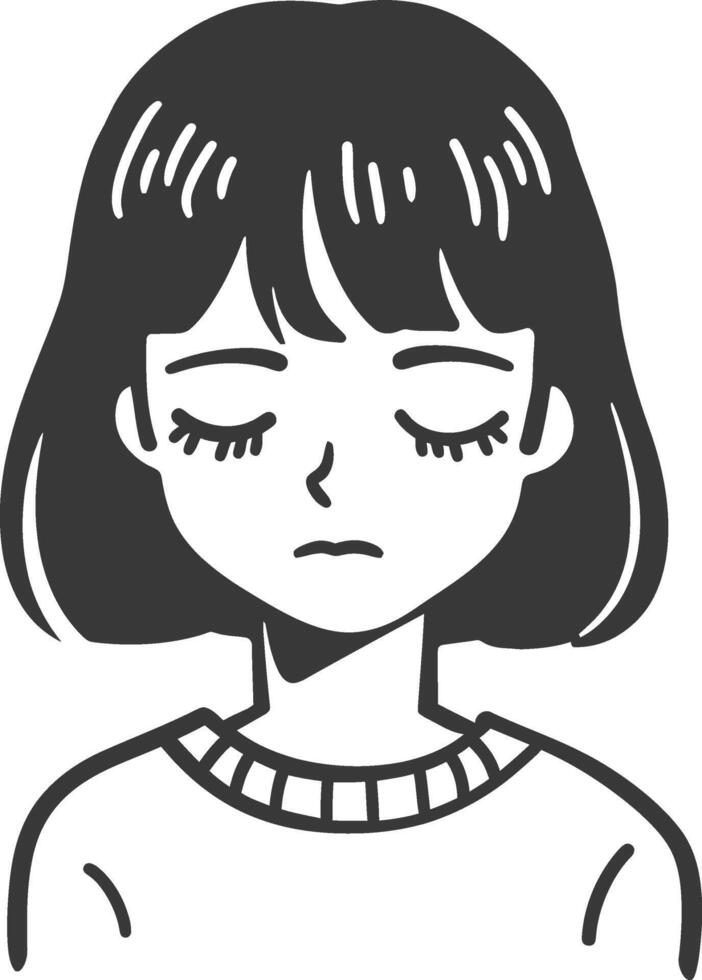 A black and white illustration of a girl with closed eyes vector