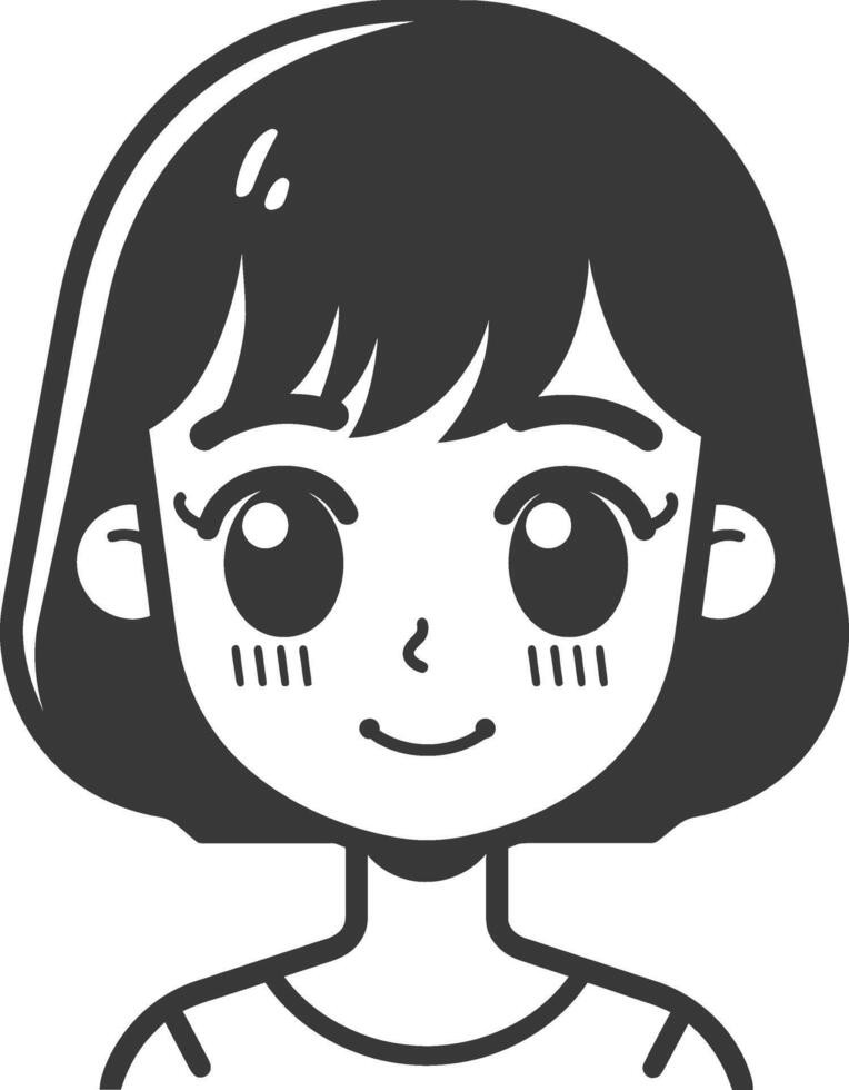 A black and white illustration of a girl with big eyes vector