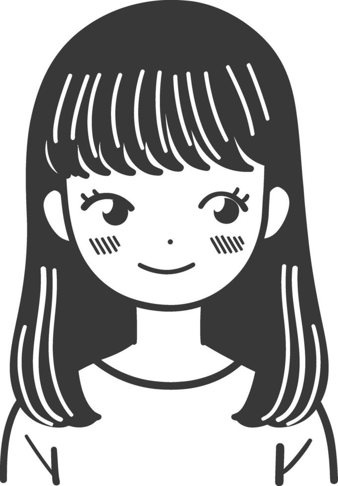 A black and white illustration of a girl with long hair vector