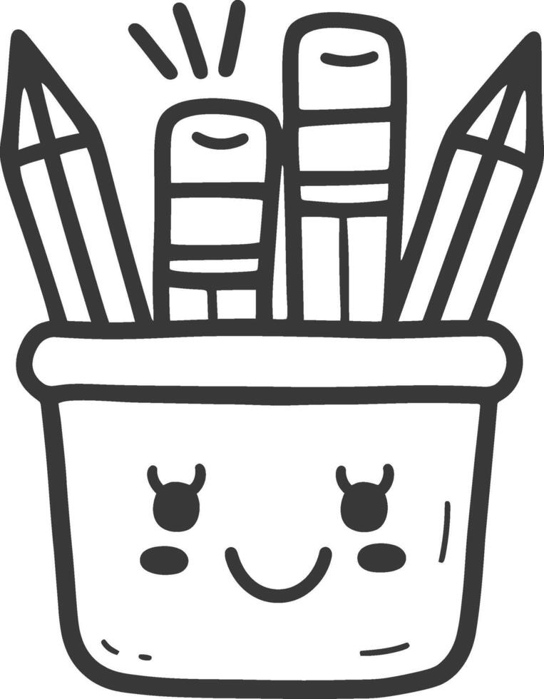 A drawing of a pencil box with a smiley face vector