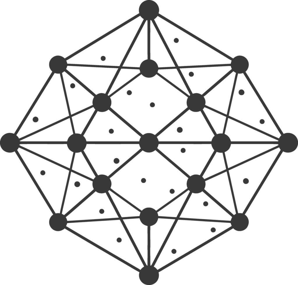 A black and white image of a hexagon with dots vector