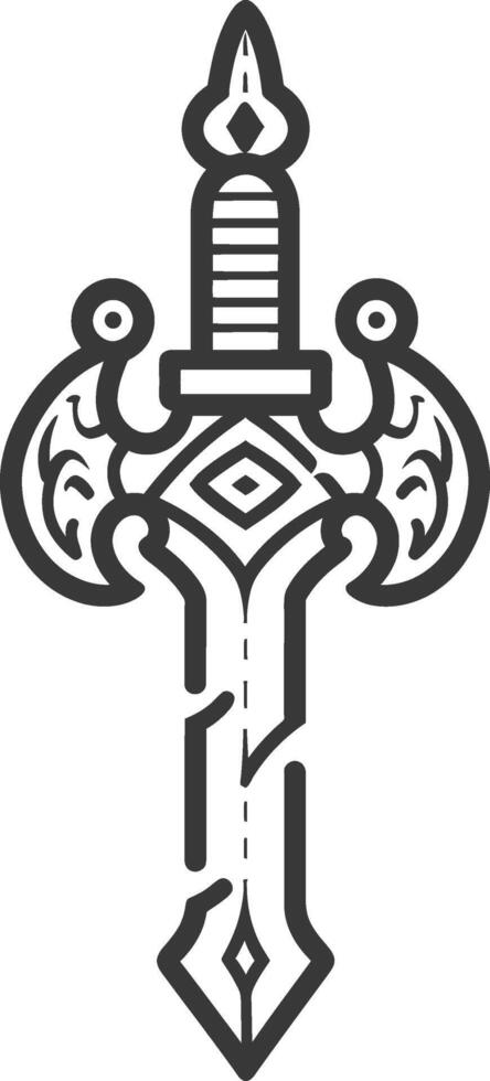A black and white logo for a sword vector