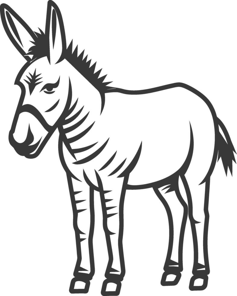 A donkey is standing in a black and white drawing vector