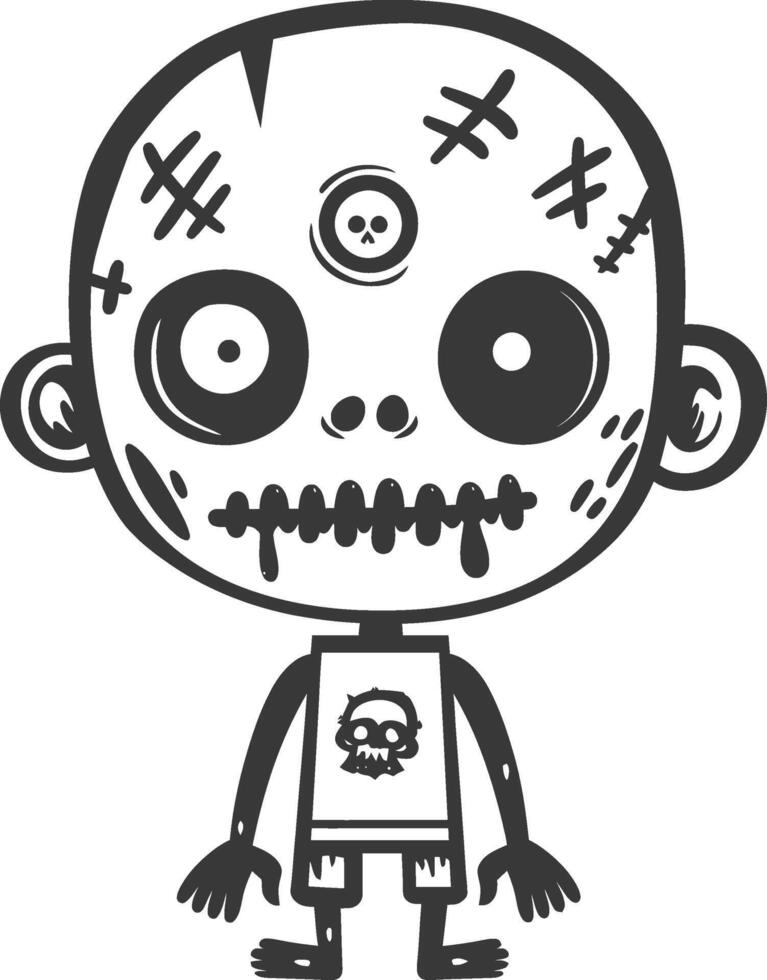 A cartoon zombie with a t - shirt and a skull vector