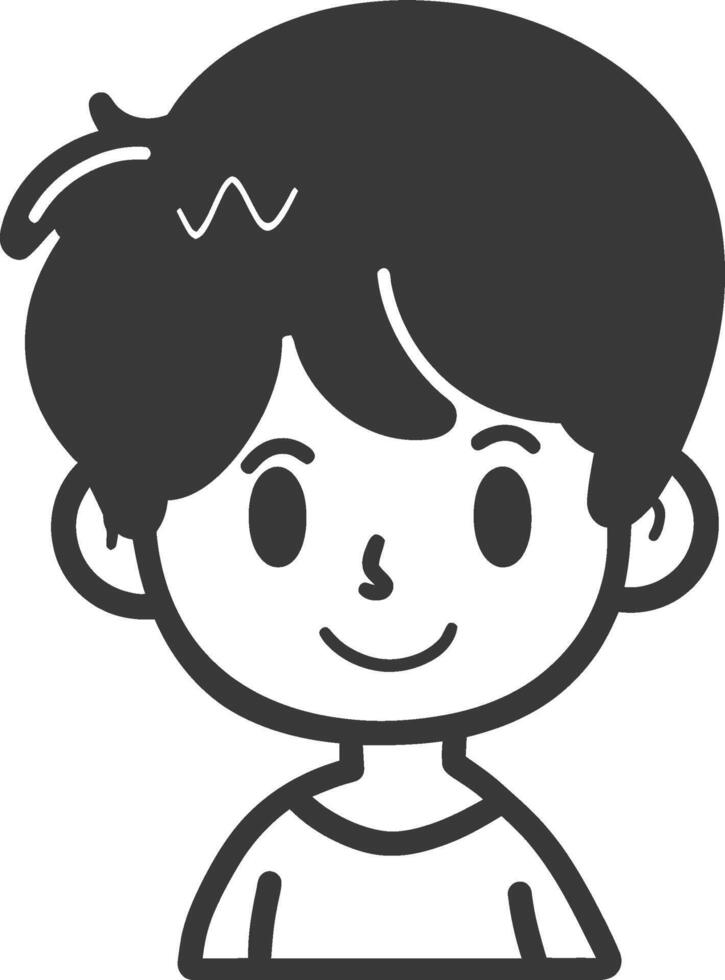 A black and white illustration of a boy's face vector