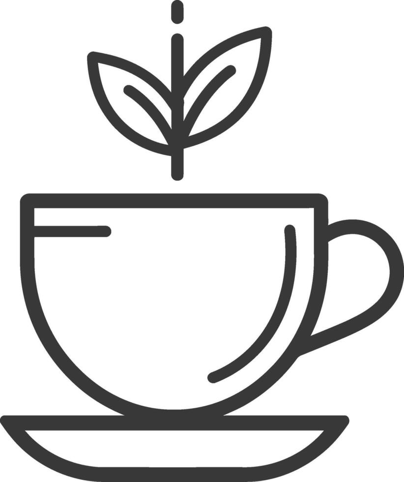 Tea cup with leaves on top line icon vector