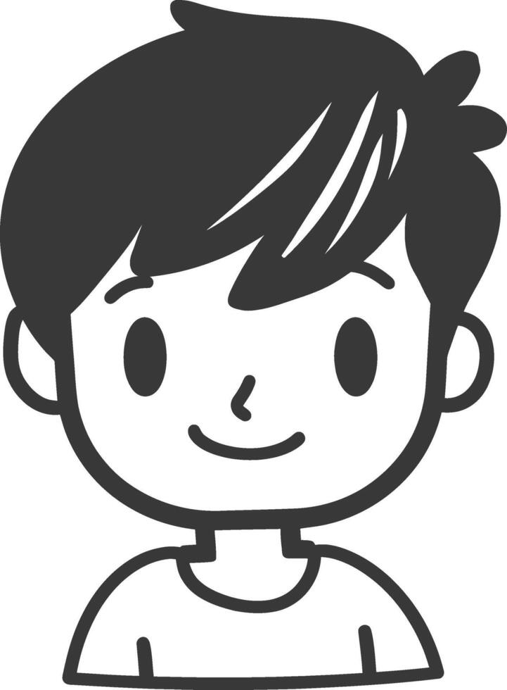 A black and white drawing of a boy's face vector