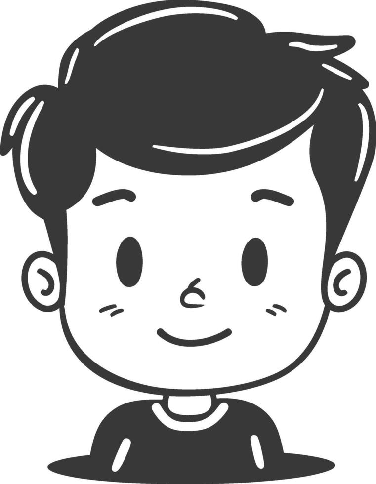 A black and white drawing of a boy with a smile vector