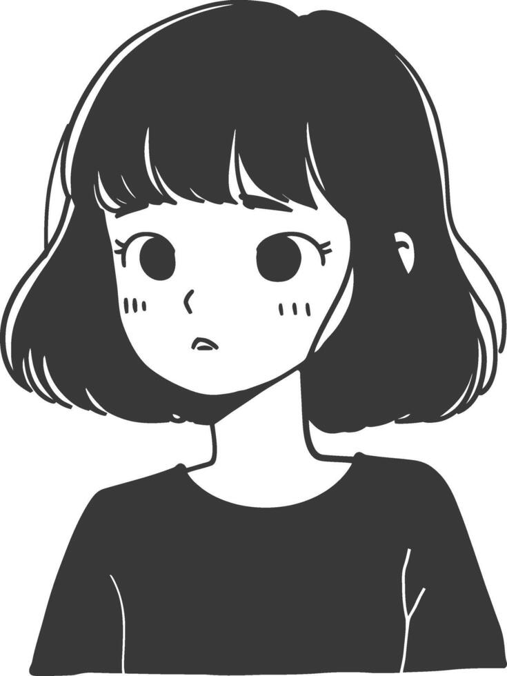 A black and white drawing of a girl with a black hair vector