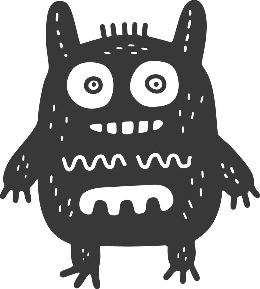 A black and white illustration of a monster vector