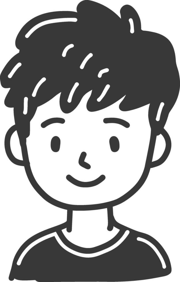 A black and white drawing of a boy with a black hair vector