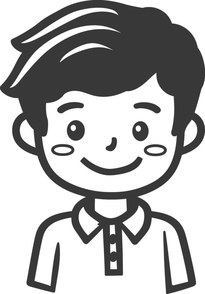 A black and white drawing of a boy with a smile vector