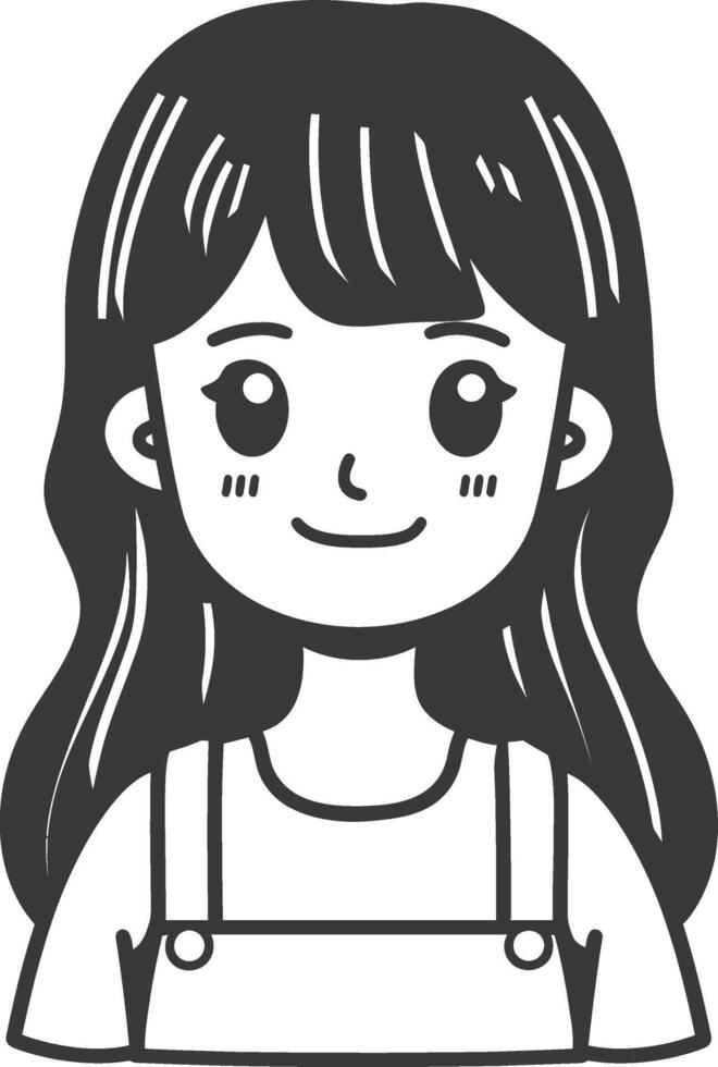 A black and white illustration of a girl with long hair vector