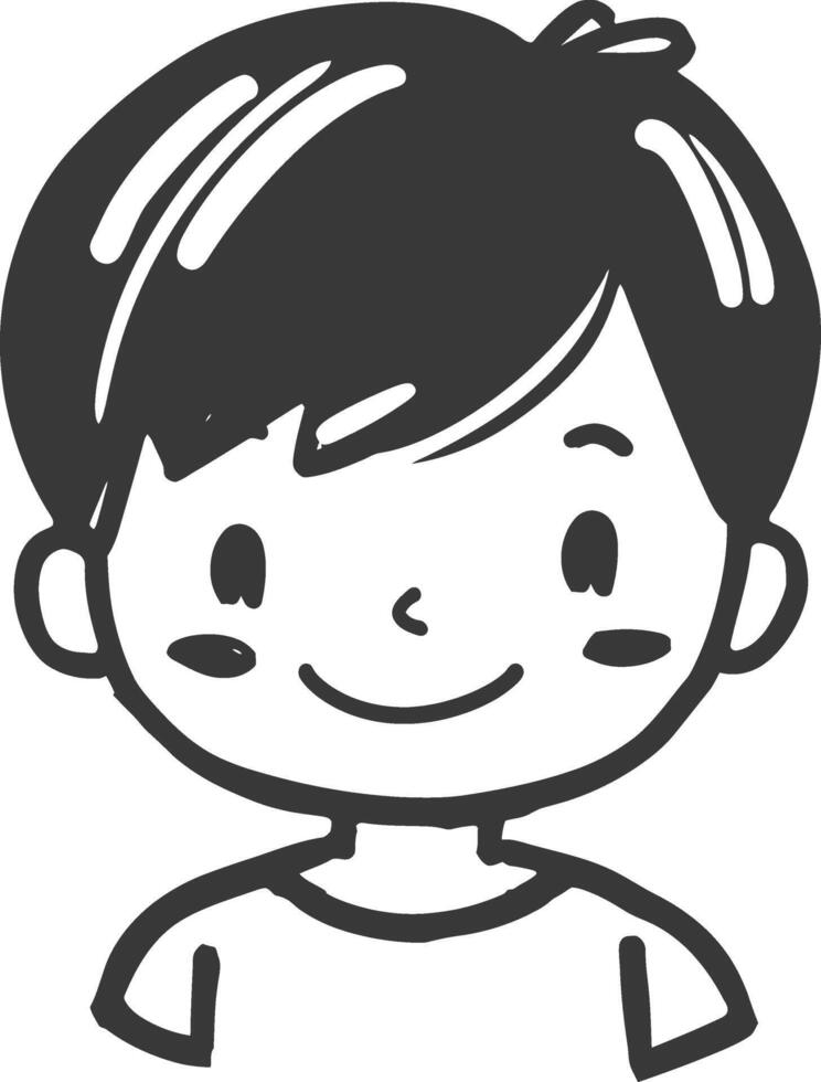 A black and white drawing of a boy's face vector
