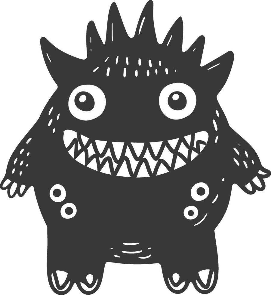 A black and white drawing of a monster with big eyes vector