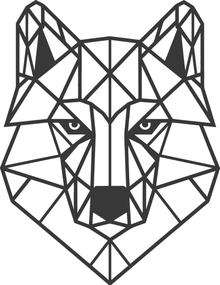 A black and white drawing of a wolf head vector