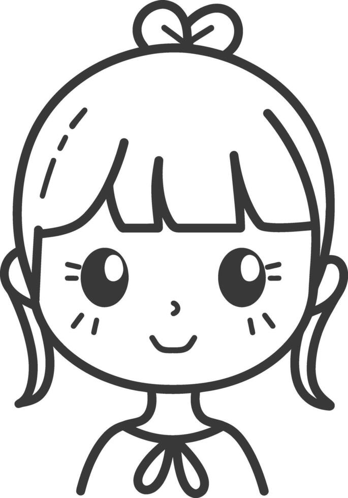 A girl with a bow in her hair is shown in a line drawing vector