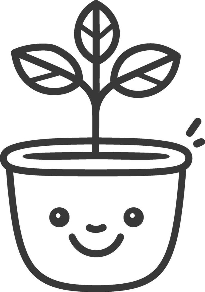 A plant pot with a smiling face and leaves vector