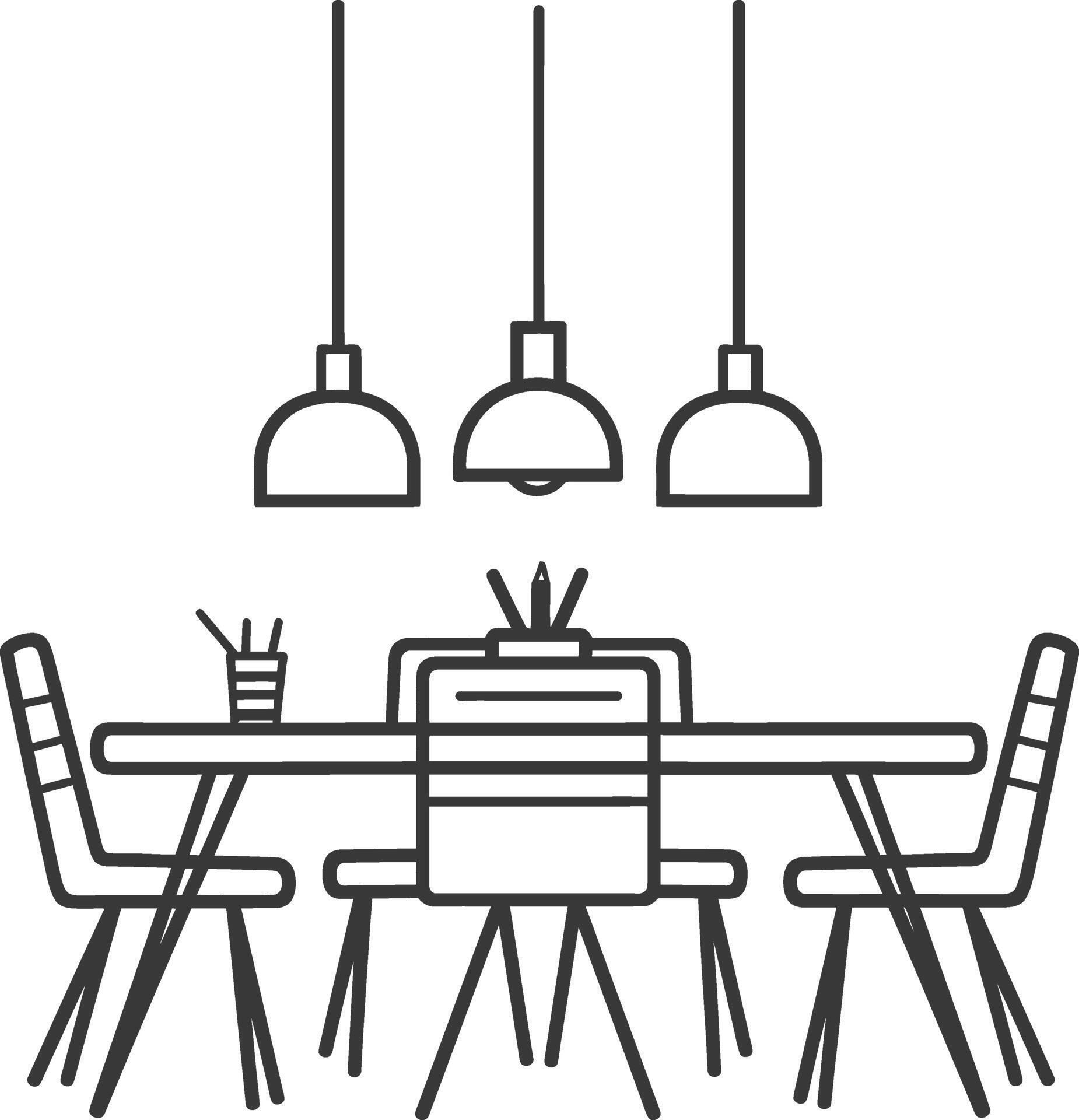 Dining room table with chairs and lamps 52105681 Vector Art at Vecteezy
