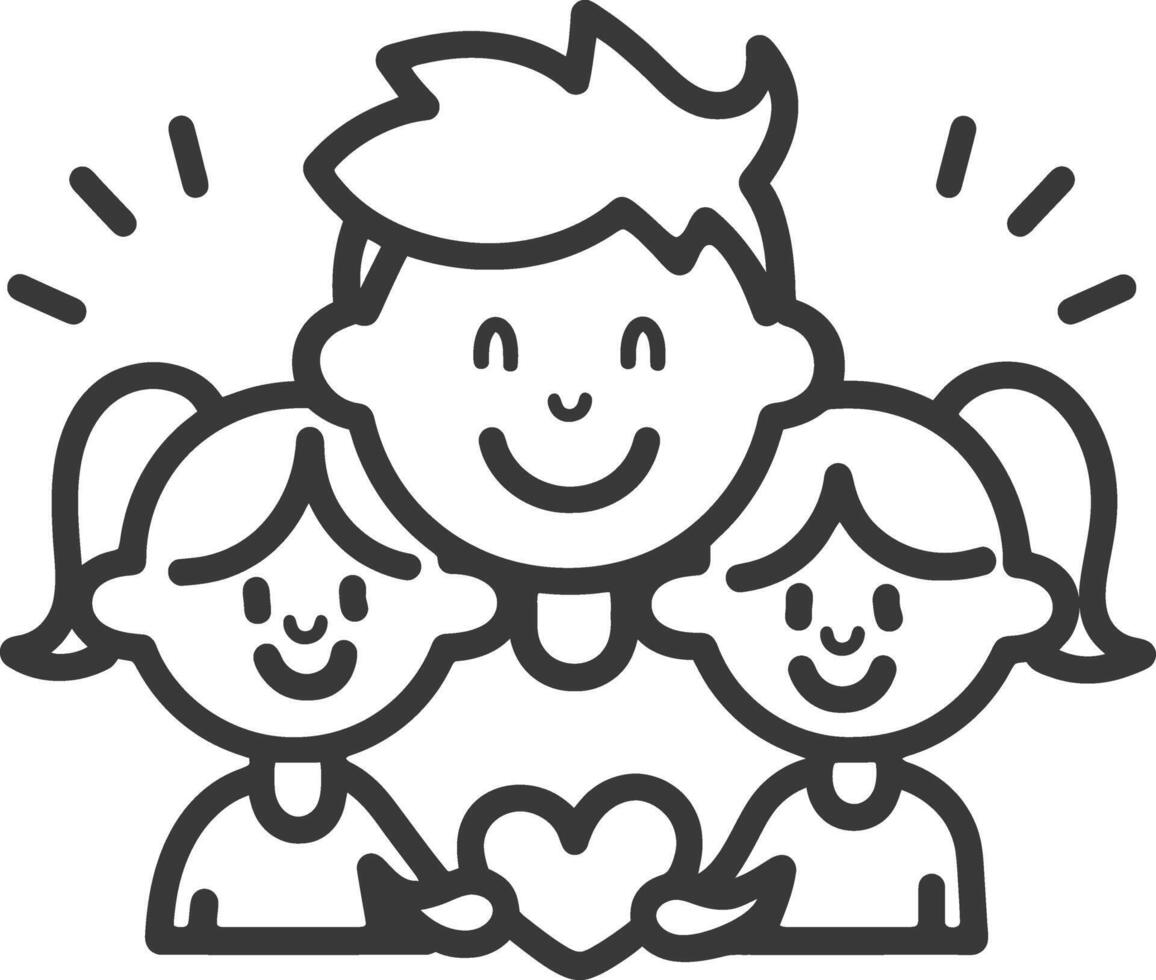 A black and white line drawing of a family with two children vector