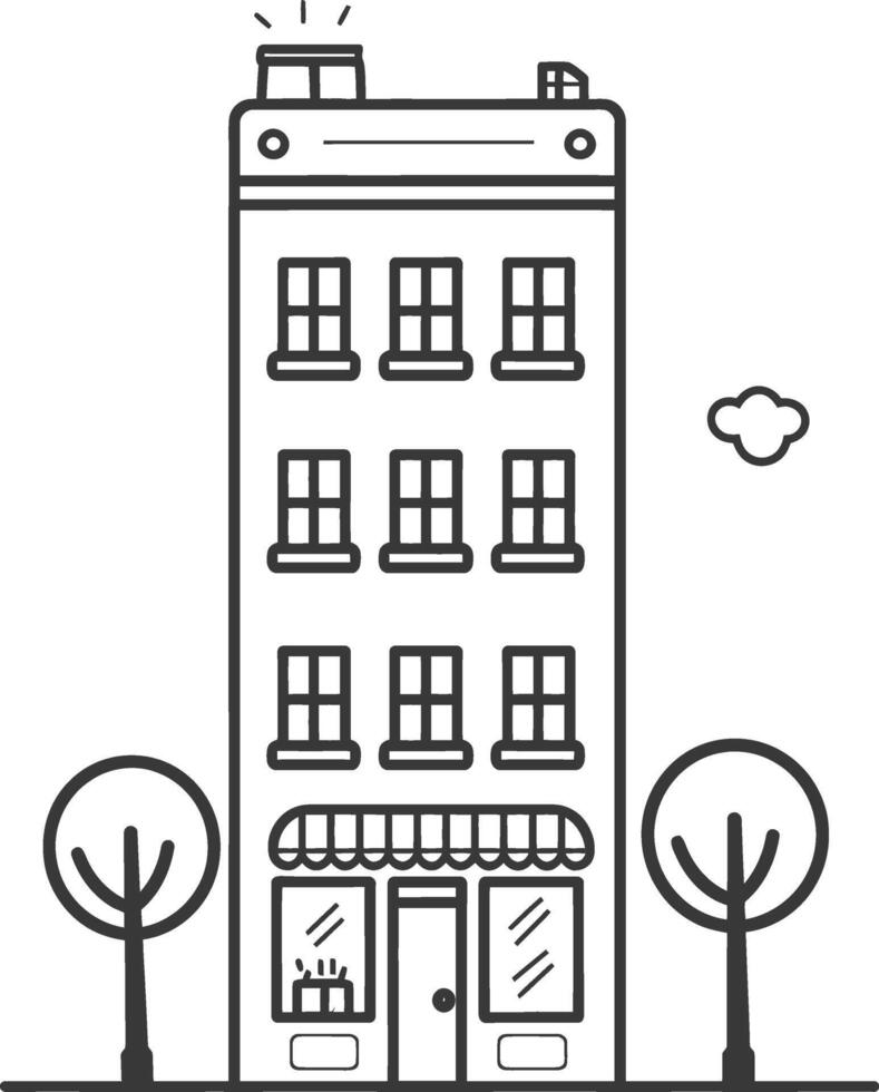 A building with trees and a tree in front of it vector