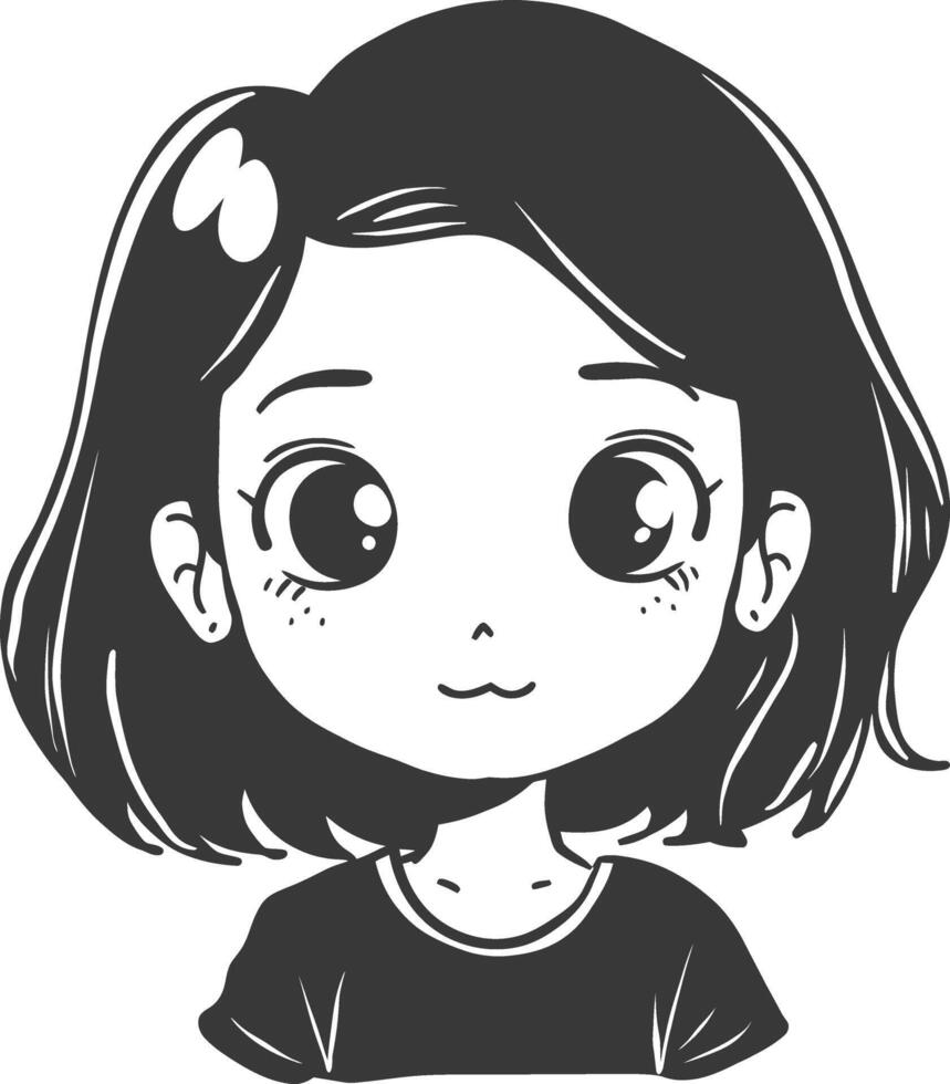 A black and white drawing of a girl with big eyes vector
