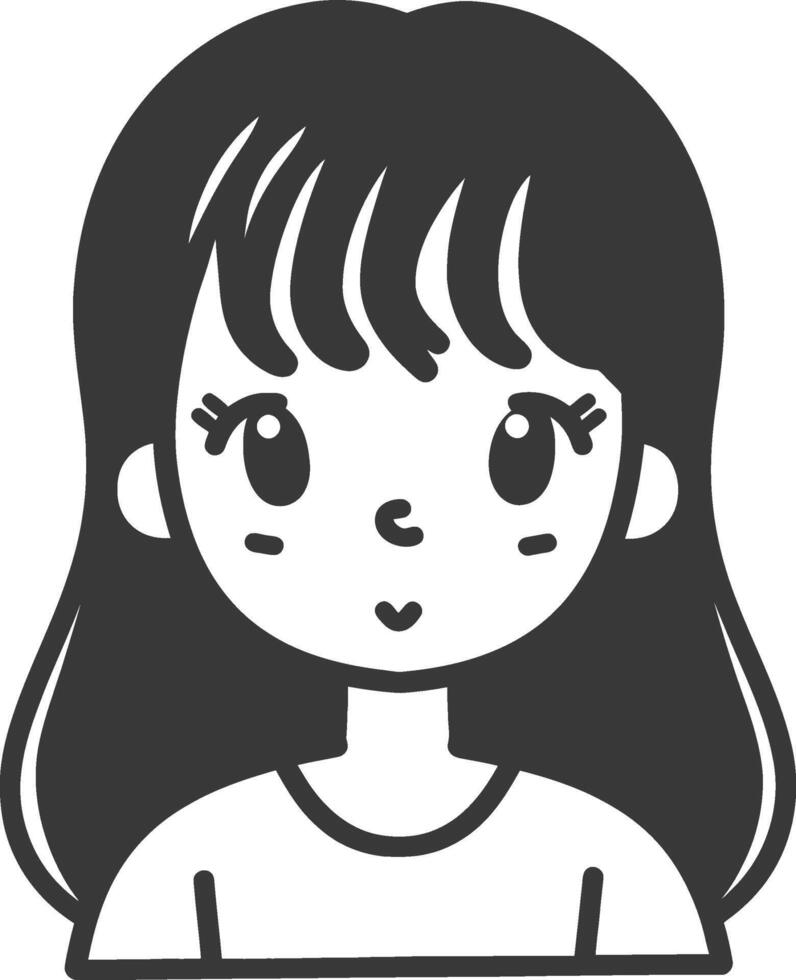 A black and white illustration of a girl's face vector