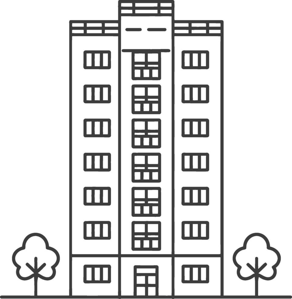 A building with trees and a tree in front of it vector