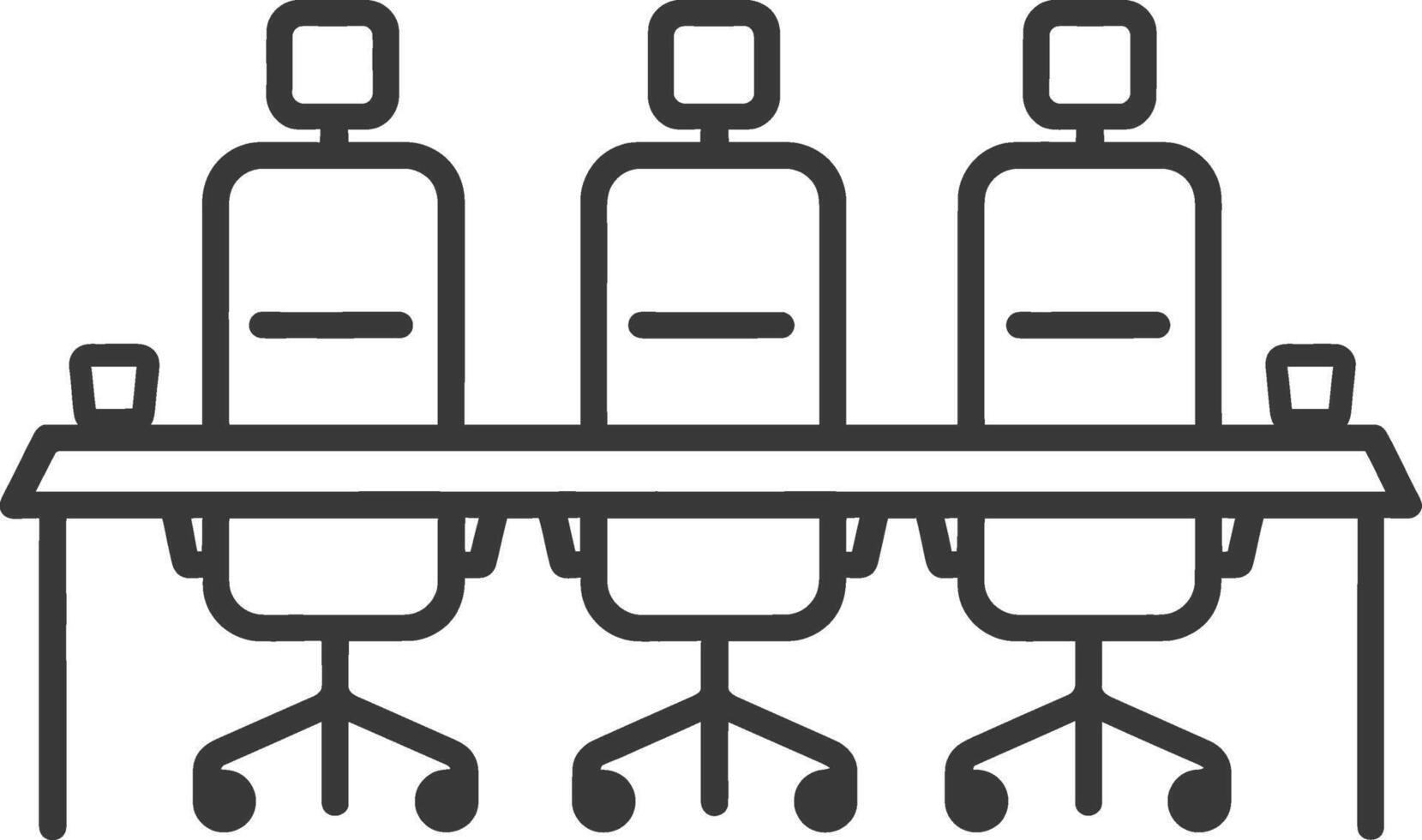 A black and white image of three chairs at a table vector