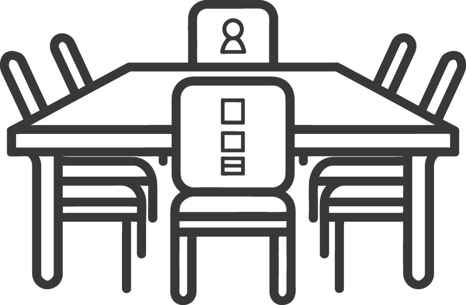 A black and white image of a meeting table with chairs vector
