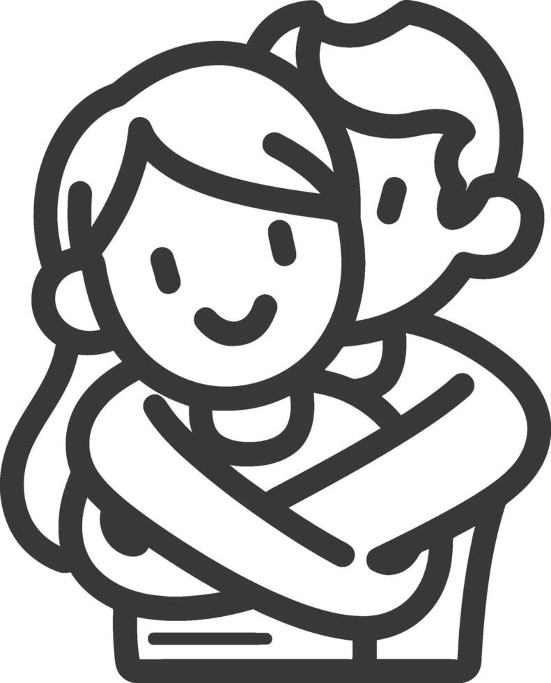 A black and white drawing of a couple hugging vector