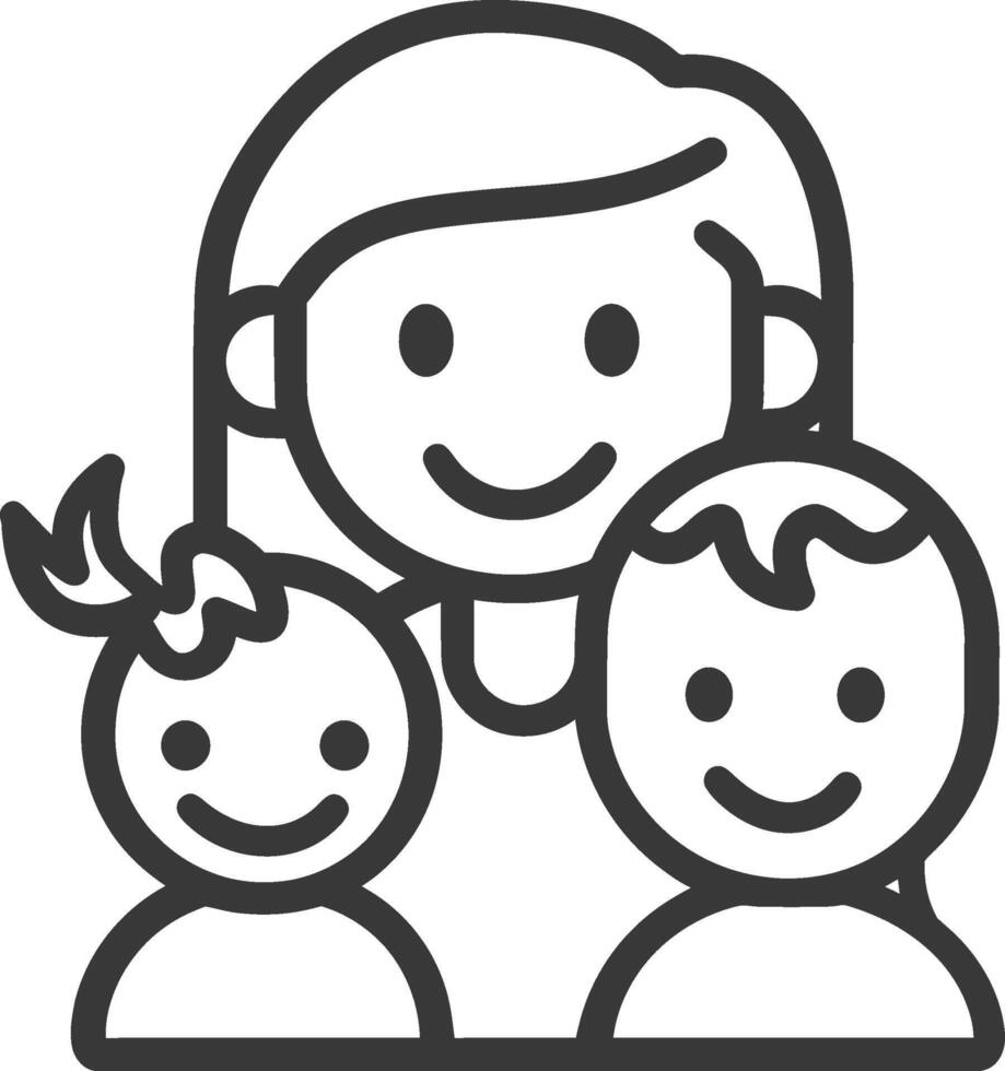 A black and white line icon of a family vector