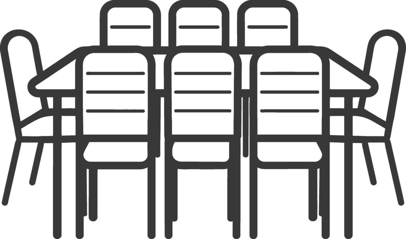 A black and white illustration of a table and chairs vector