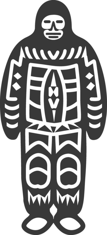 Stylized Illustration of a Person in a Hooded Garment with Geometric Patterns vector