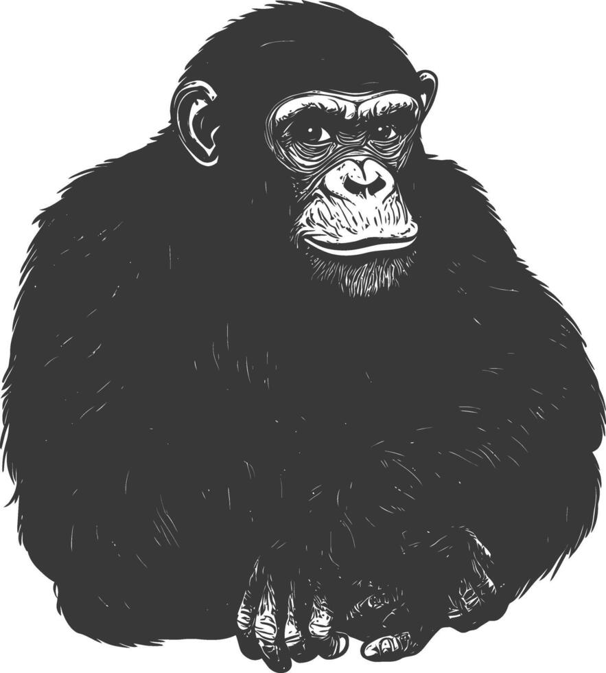 A black and white drawing of a chimpan vector