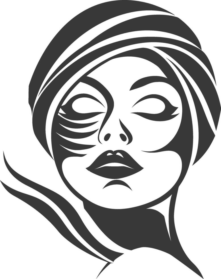 Stylized Black and White Portrait of a Woman with Closed Eyes vector