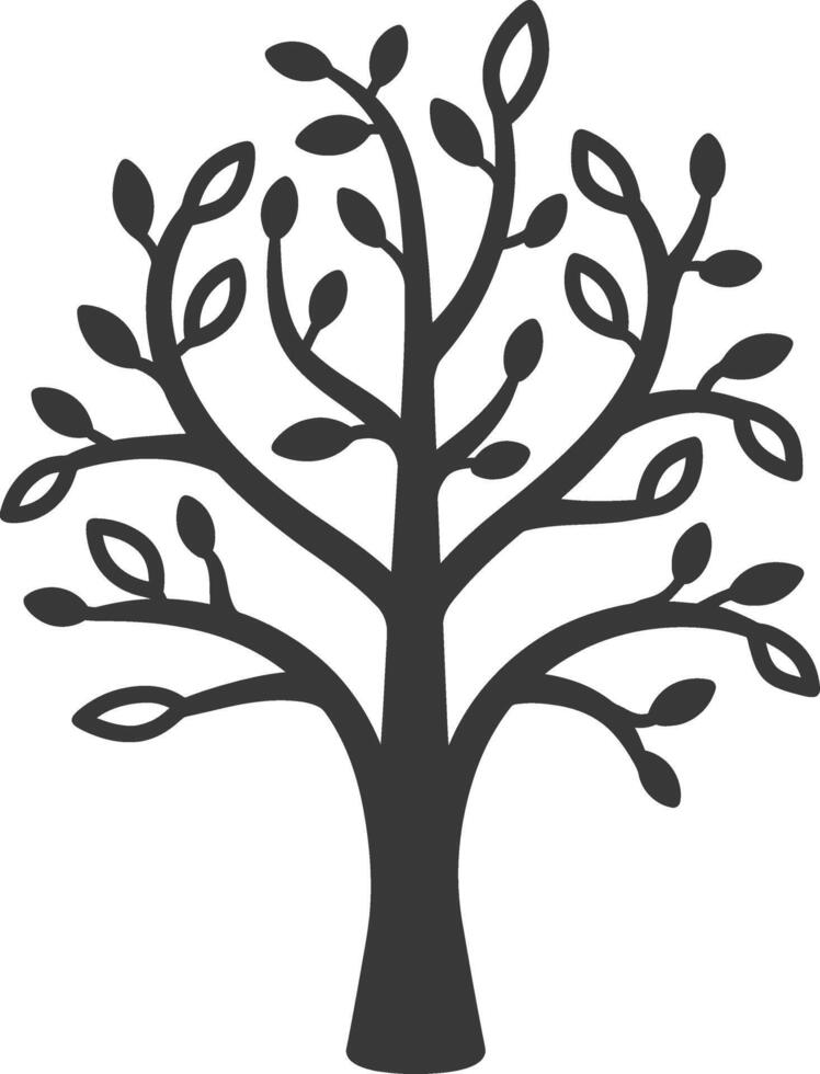 Stylized Black and White Tree Silhouette with Branches and Leaves vector