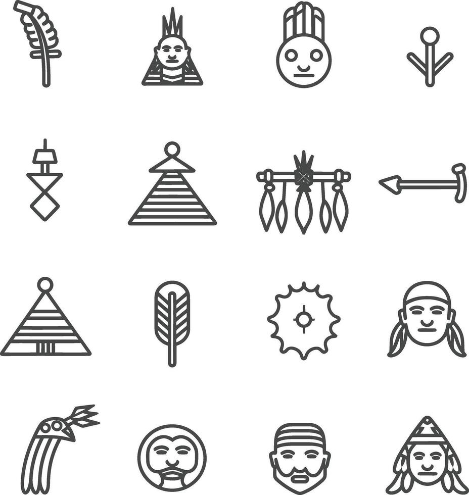 Native american indian icon set vector