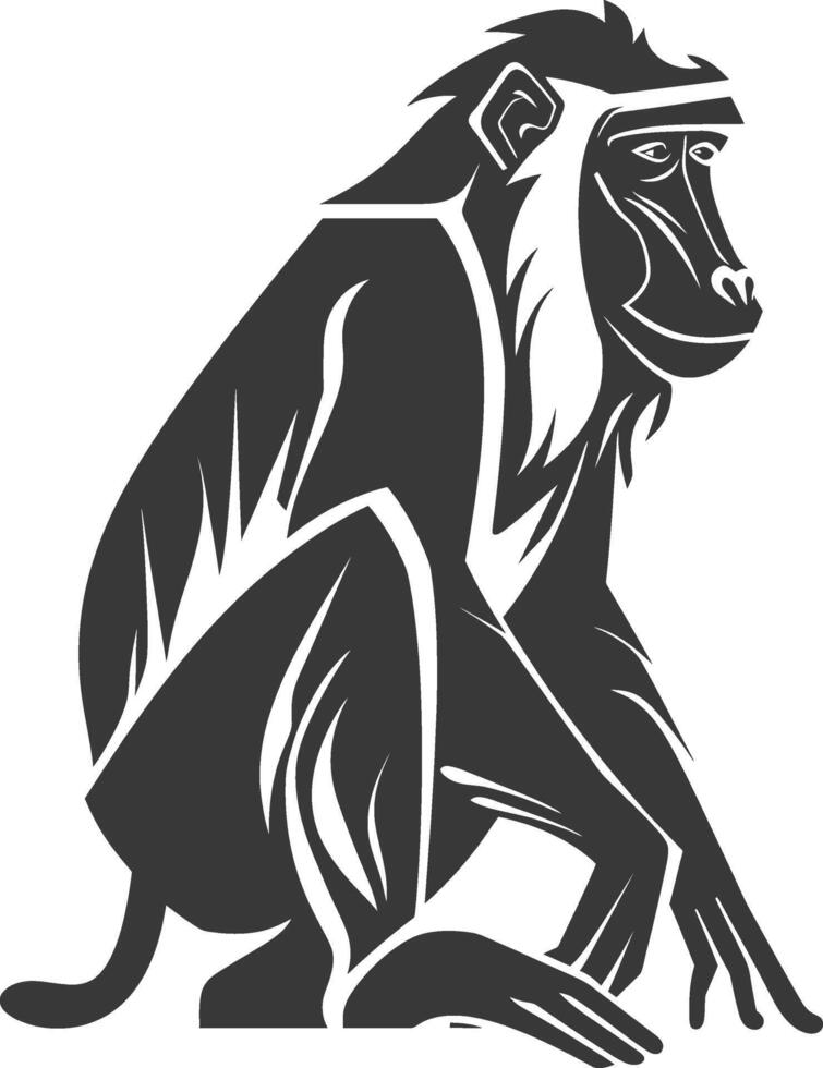 Stylized Black and White Silhouette of a Sitting Monkey vector