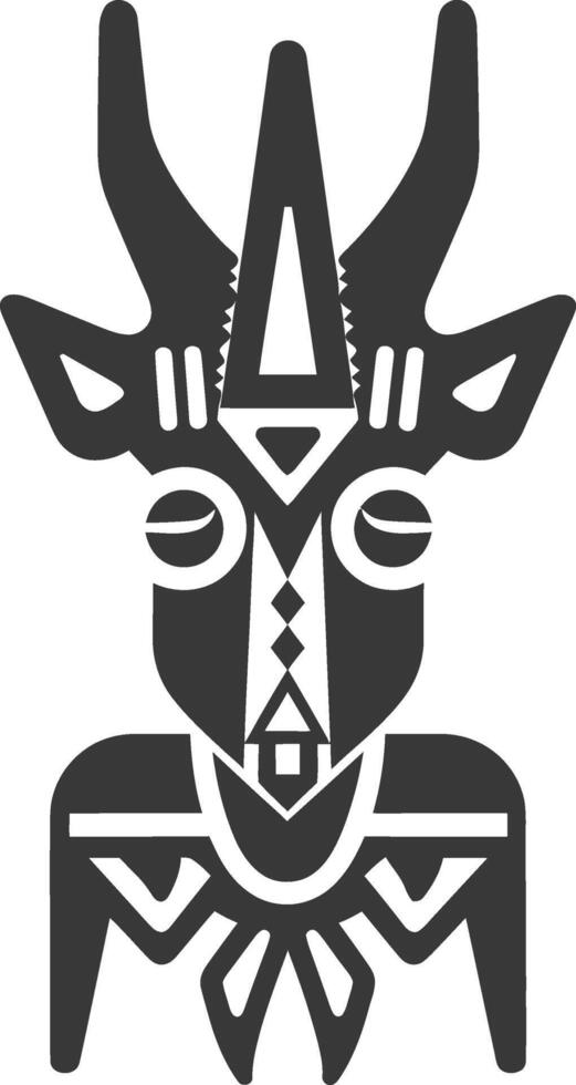 Stylized Black and White Tribal Animal Mask with Geometric Patterns vector